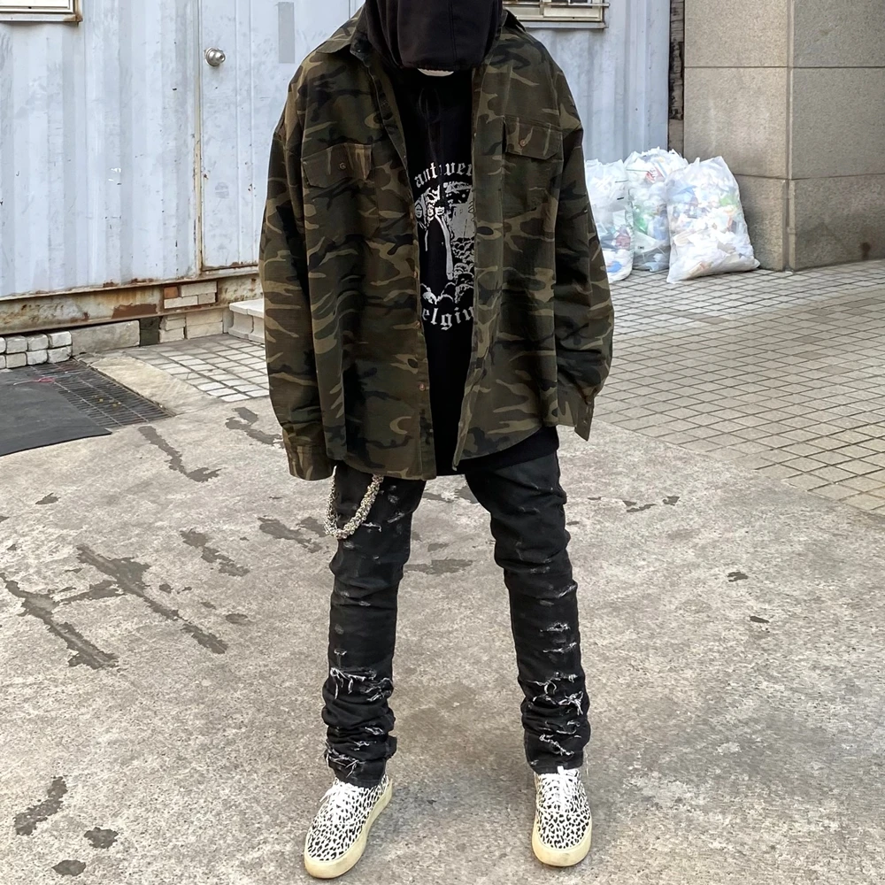 Frog Drift Streetwear Best Quality Trend Street Vintage Clothing Loose Oversized Camouflage Jacket Tops Sweatshirt Coat For Men