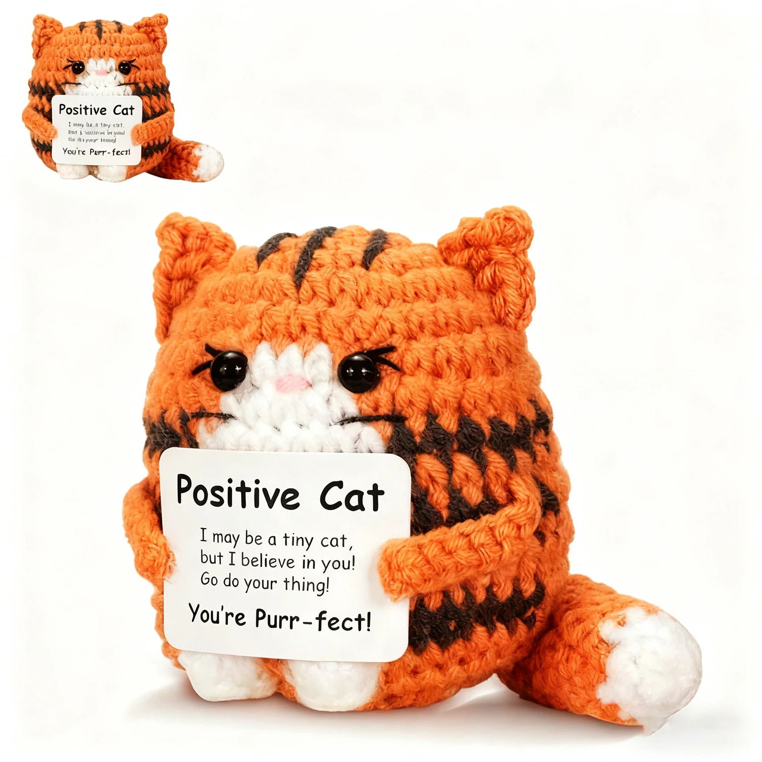 Positive and Uplifting Crochet Cat Mini Animals, Emotional Support Gifts, Handmade, with Accompanying Cards, Cute Inspirational Crochet Gifts, Suitable for Women, Men, Friends, Family, Birthday Decorations, Christmas Gifts.