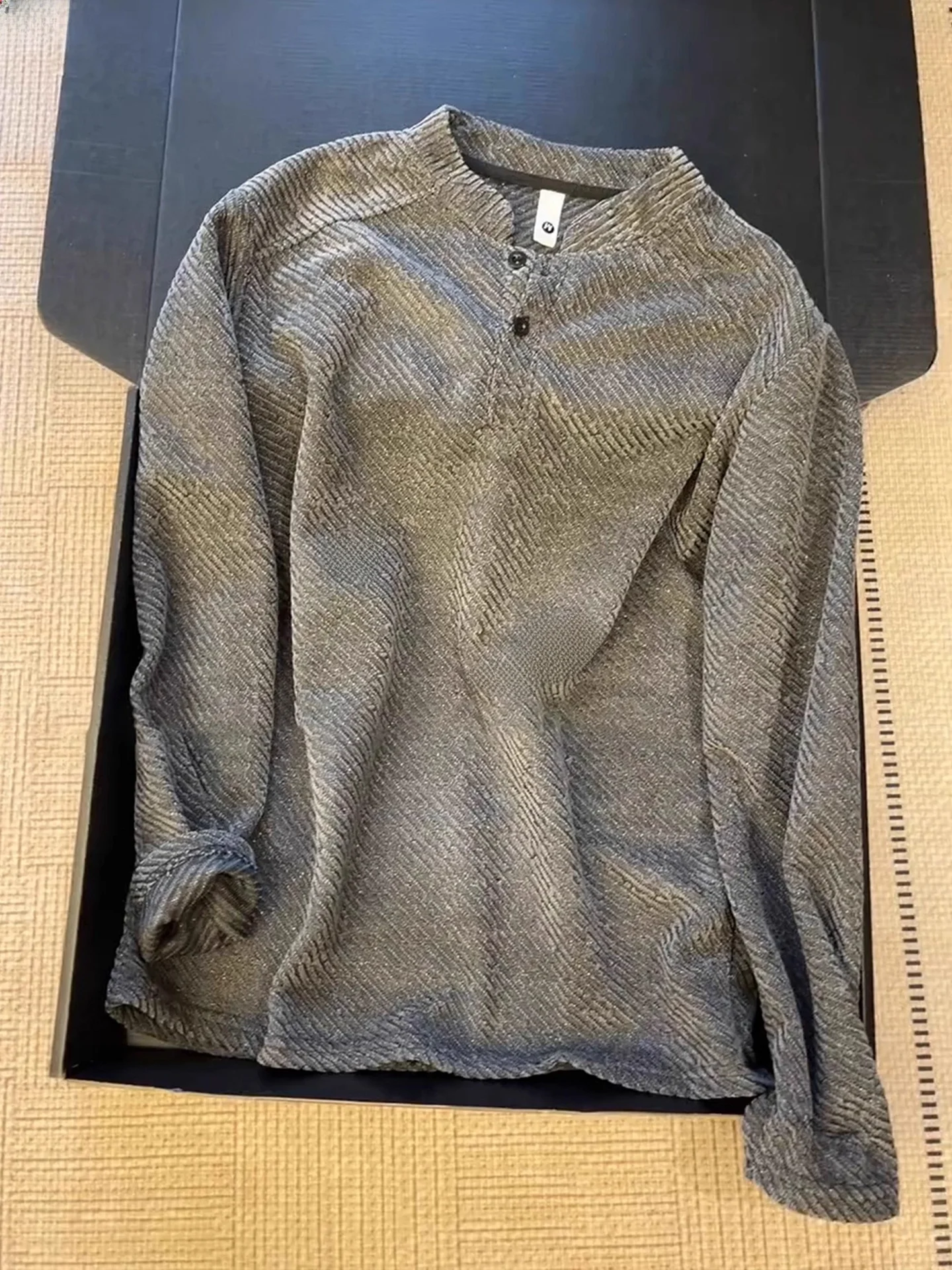 

ay Fce Lined Hoodie Men's Thi Long Sve Henry Collar Warm Inner Wear T-irt Casual Sle Polyester Fiber Teenager S...