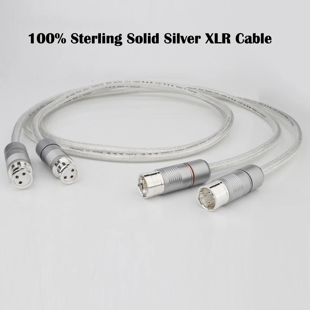 Preffair X451 99.998% Pure Silver XLR Balanced Cable HiFi Audio Interconnect Solid PSS Pure Silver Core Wire Silver-Plated Plug