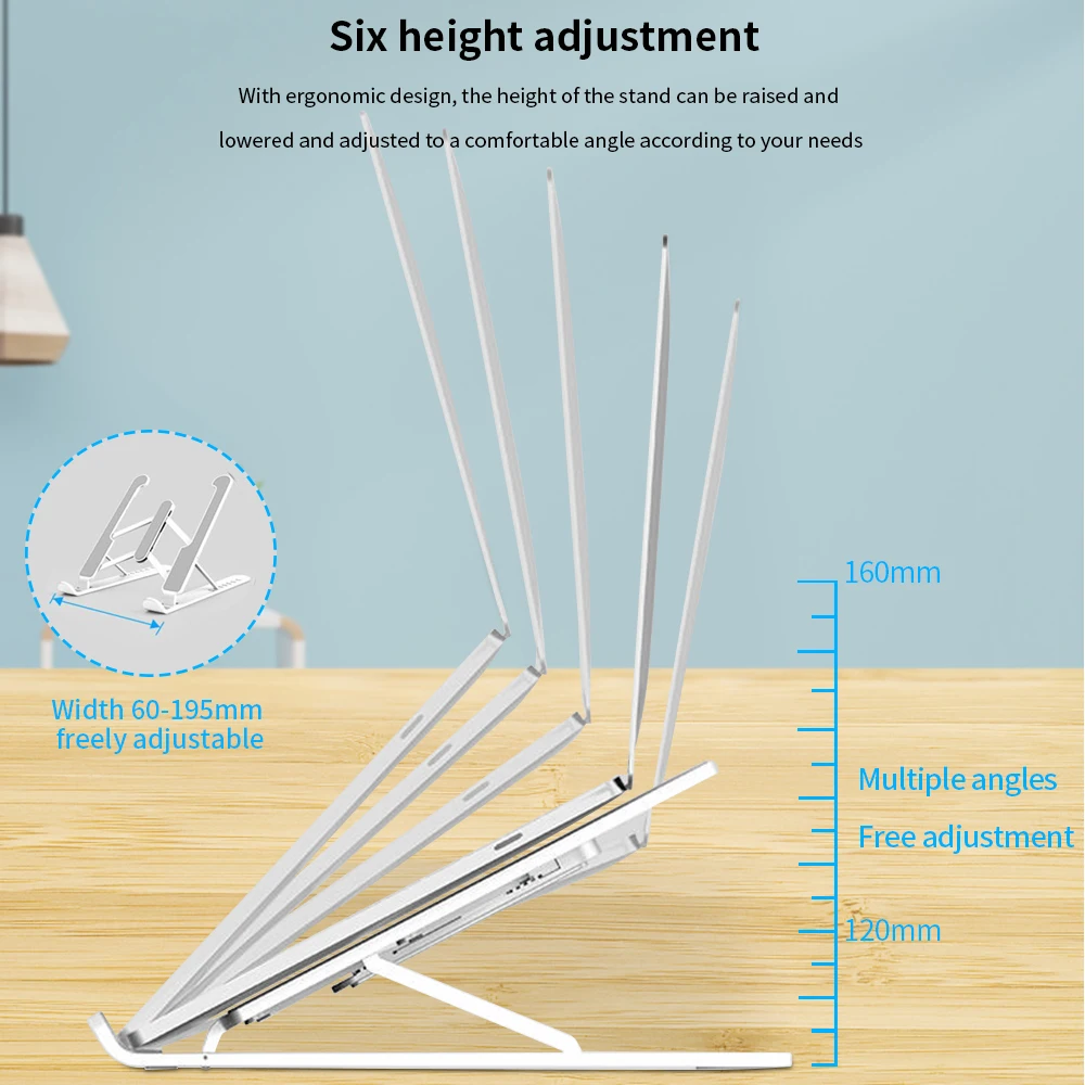 TISHRIC 휴대용 지지대 노트북 스탠드, 플라스틱 및 알루미늄 노트북 지지대, 6 단 속도 조절, 사무실 노트북 냉각에 사용