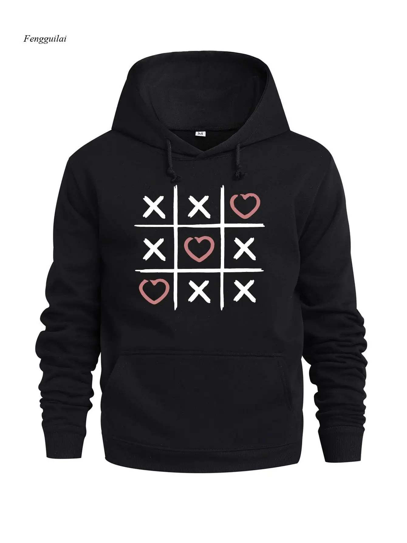 Tic Tac Toe Print Hooded Long Sleeved Sweatshirt, Casual And Versatile, Skin Friendly And Comfortable, Suitable For Winter