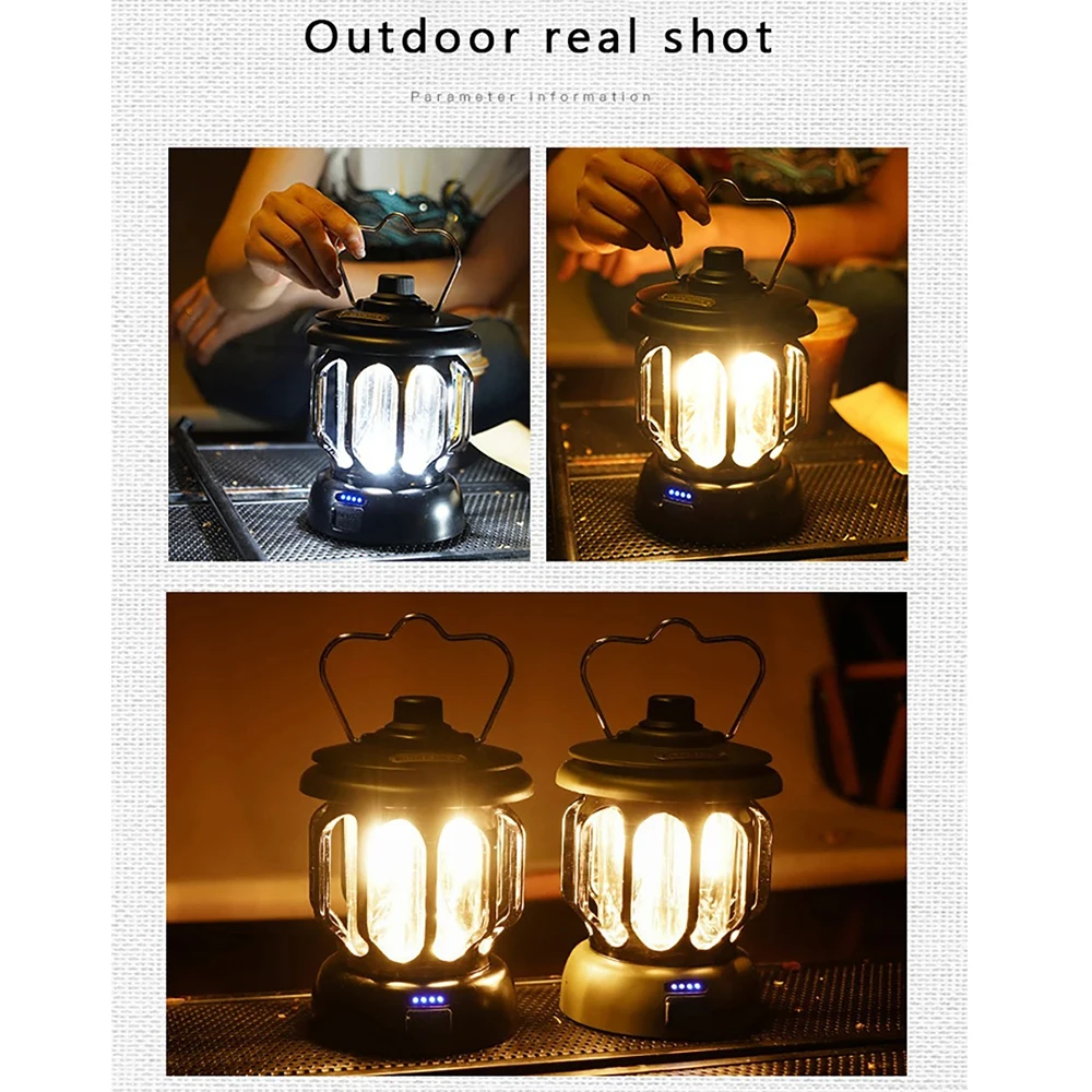 USB Rechargeable Portable Camping Lantern Stepless Dimming Retro Tent Lights Outdoor Atmosphere Lamp Waterproof LED Flashlight