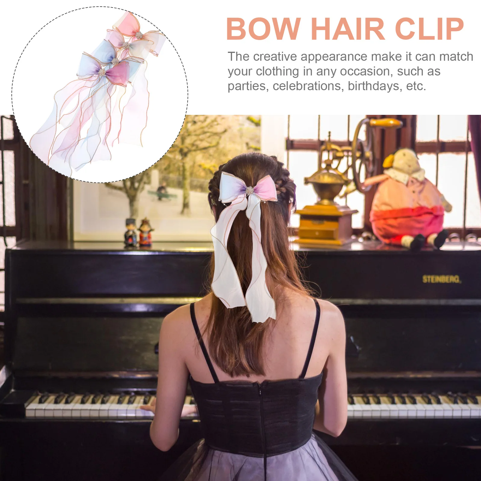 

4Pcs Hair Bows Clip Bowknot Ribbon Hair Accessories for Girls Travel Shopping Birthday Christmas Gifts Big Bows for Girls