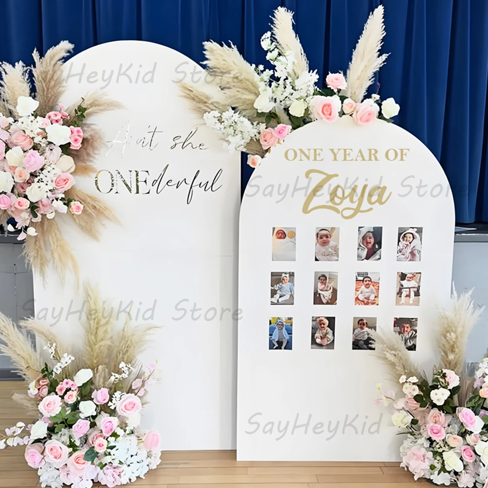 120cm Personalisiertes Erstgeburtstags-Fotoboard Boho Rosa Ein Jahr Geburtstagsschild Hintergrund für Geburtstag Taufe Babyparty Dekoration