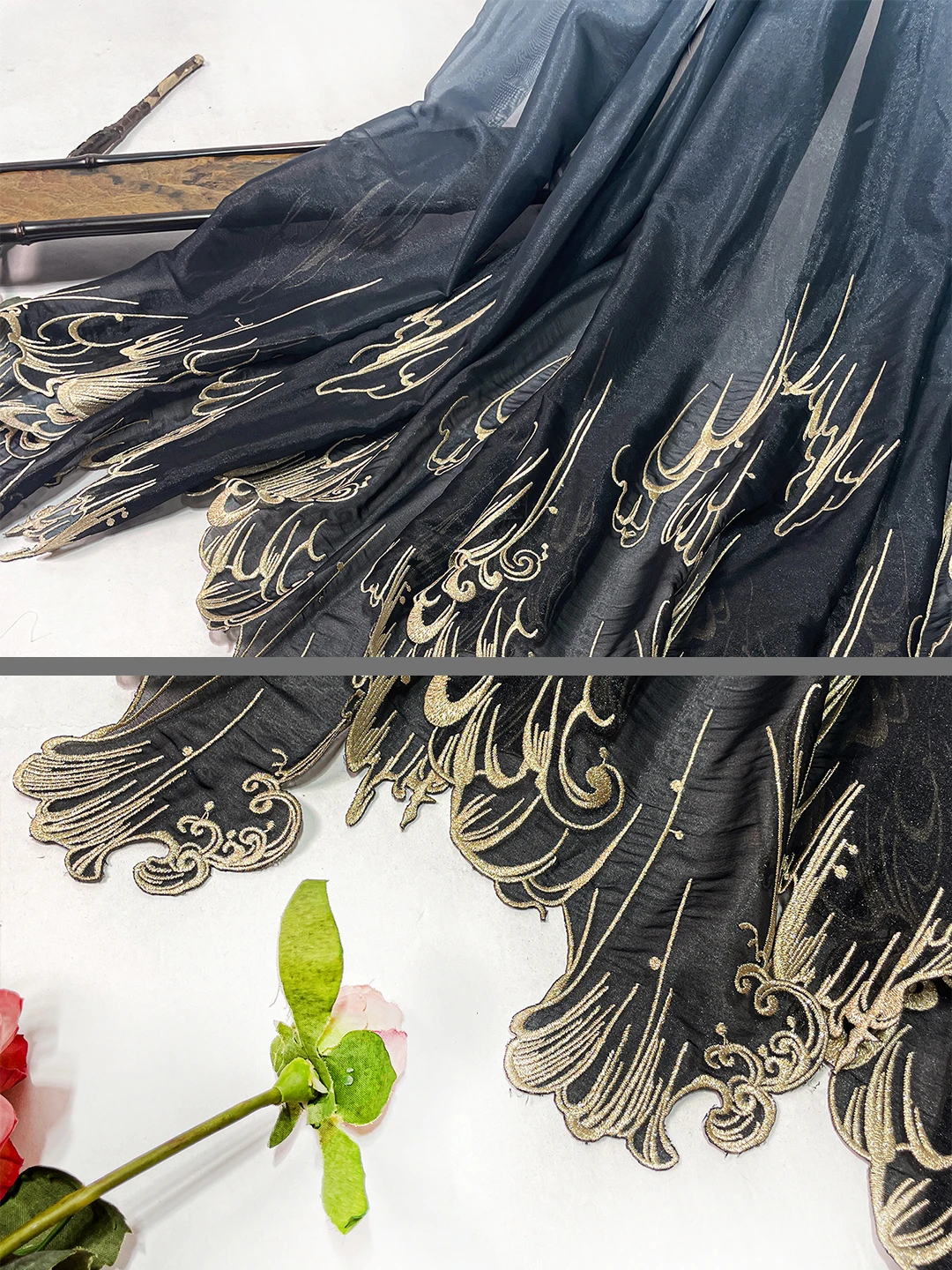 embroidery green blue Gradient color  soft  fabric DIY hanfu shirts doll cloth (Repair the fabric edges by yourself)