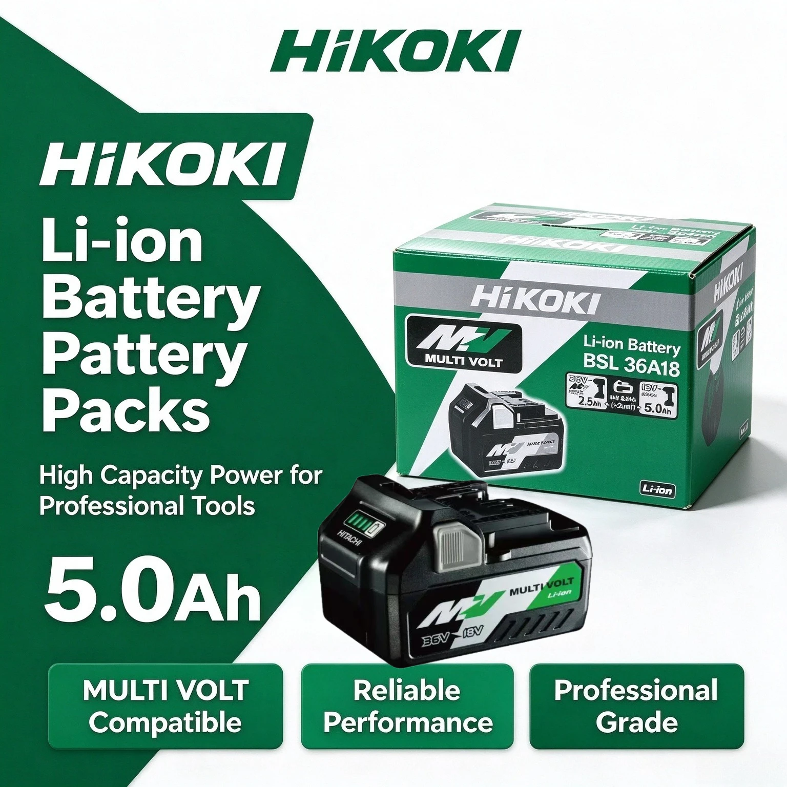 2026 NEW HiKOKI BSL36A18 18V 8.0Ah Multi‑Volt Battery,High‑Energy‑Density Lithium Unit,Reliable Power for Hitachi Cordless Tools