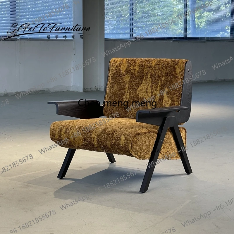 Nordic solid wood single sofa chair home balcony living room leisure chair antique designer retro bed and breakfast chair