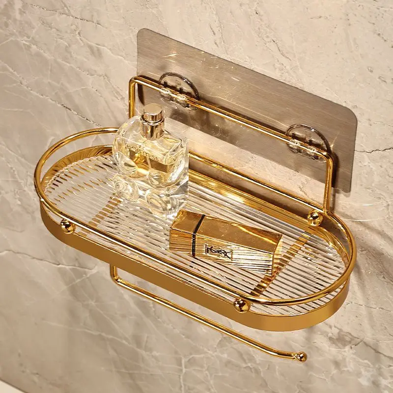 Bathroom Acrylic Shelves Wall Mounted Punch-Free Golden Rack Toilet Washstand Toilet Cosmetic Towel Storage Shelf Accessories