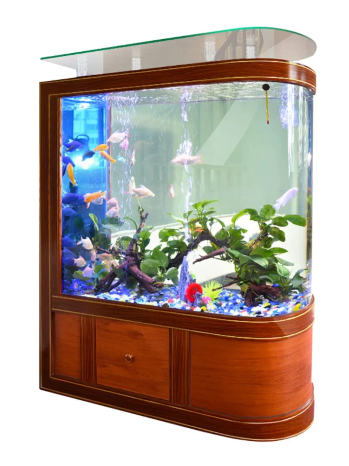 Premium  Chinese bullet screen fish tank medium and large glass living room ecological water change-free