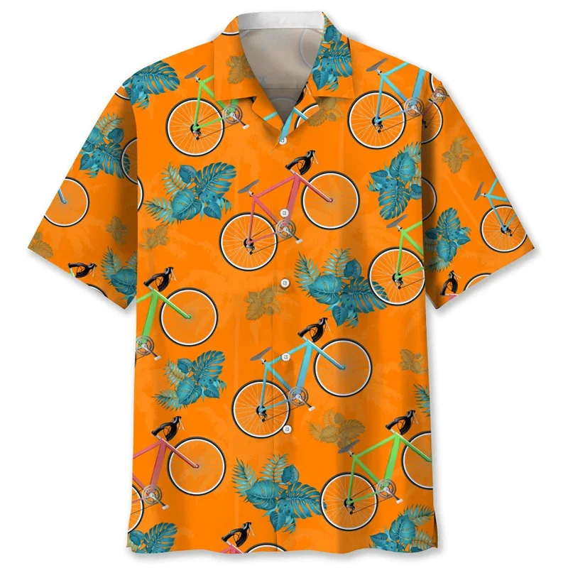 Colorful Tropical Cycling 3d Printed Shirt For Men Bicycle Graphics Short Sleeves Hawaiian Shirts Street Loose Lapel Blouse