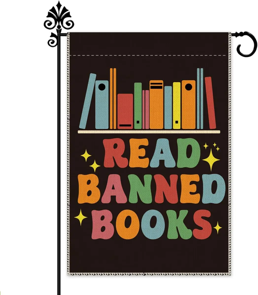 Hafhue Read Banned Books Welcome Garden Flag, Yard Outdoor Farmhouse Decorations 12x18 In Waterproof Double Sided Printing, Funn