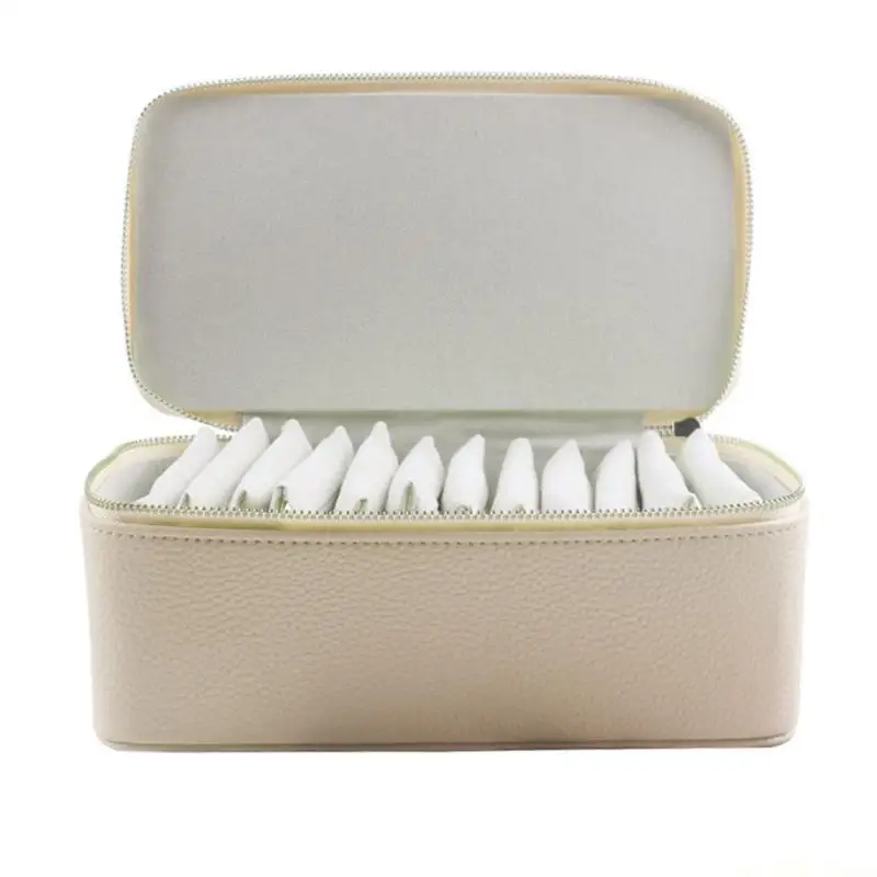 

D46E Органайзер для ювелирных изделий с 12 бархатными карманами Чехол из искусственной кожи для серег и ожерелий Элегантный для