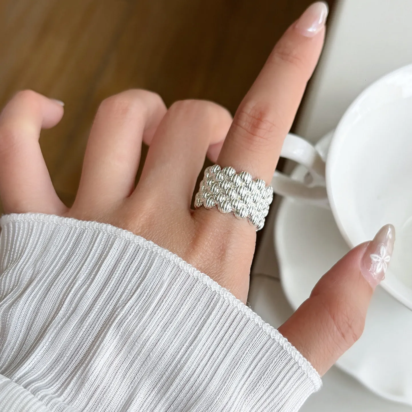 Chunky Woven Rope Texture Wide Ring Two‑Tone Gold Silver Braided Statement Ring Vintage Band Fashion Finger Accessories
