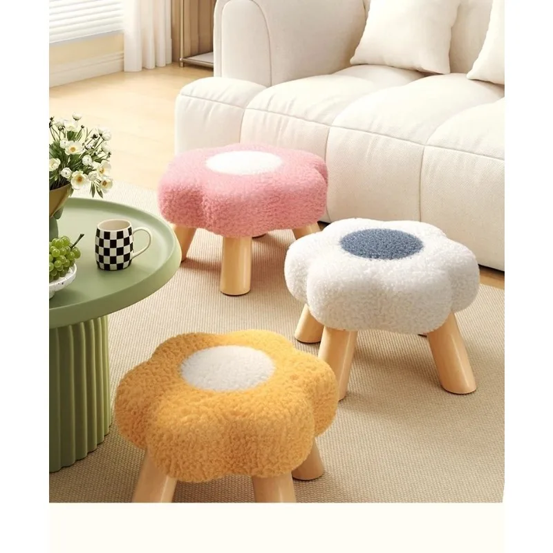 Small stool, household low stool, sofa stool, soft bag stool, living room coffee table stool, solid wood children's stool view 6