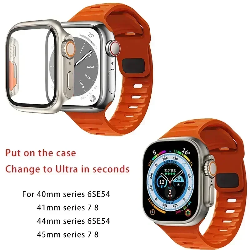 Case+Strap For Apple Watch Band change to Ultra 2 45mm 44mm 41mm 42 40mm Smart Silicone Bracelet Iwatch Series 3 4 5 6 Se 7 8