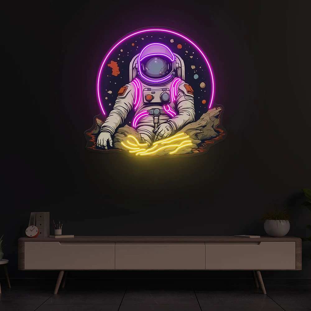 Neon Sign Artwork Acrylic Astronaut Eating Ice Cream Led Neon Light Custom Sweet Shop Fast Food Store Wall Decor Neon Signs