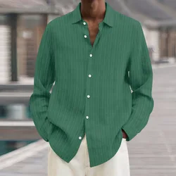 Camisa de lino y algodón para hombre, blusa holgada de manga larga a rayas multicolor, informal, a la moda, primavera y otoño, novedad de 2023