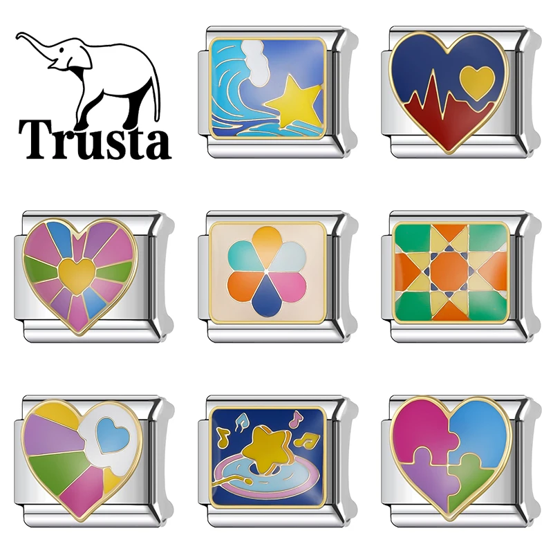 Trusta 2026 New Cute Colorful heart Italian Bracelet Charms 9mm Bracelet Stainless Steel for Women DIY Making Gift Jewelry N569