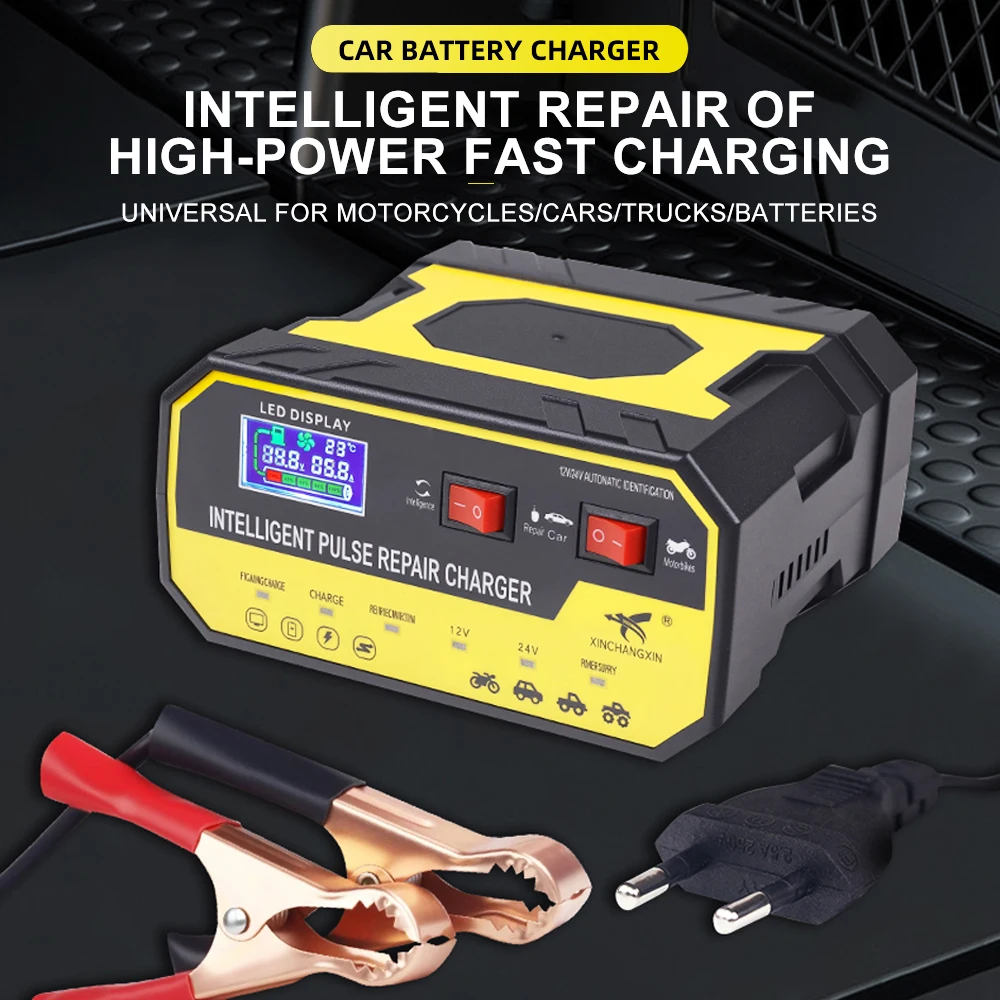 Car Battery Charger Voltage Temperature Detection Multifunctional For RV SUV Motorcycle Truck Auto Intelligent Pulse Repair Tool