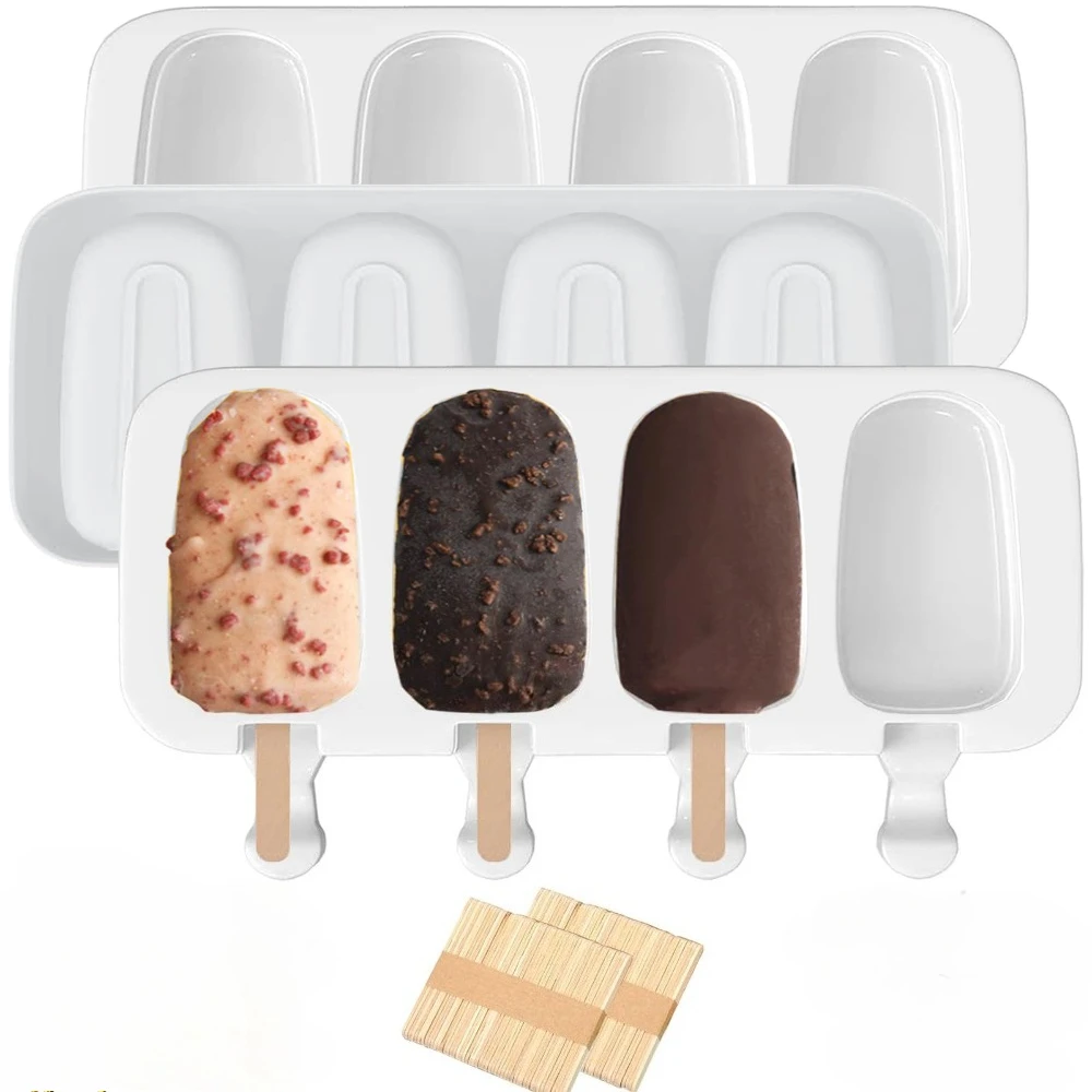 4 Hole Silicone Ice Cream Mold Summer Popsicle DIY Fruit Juice Ice Pop Cube Maker Ice Tray Chocolate Dessert Mould Baking Access