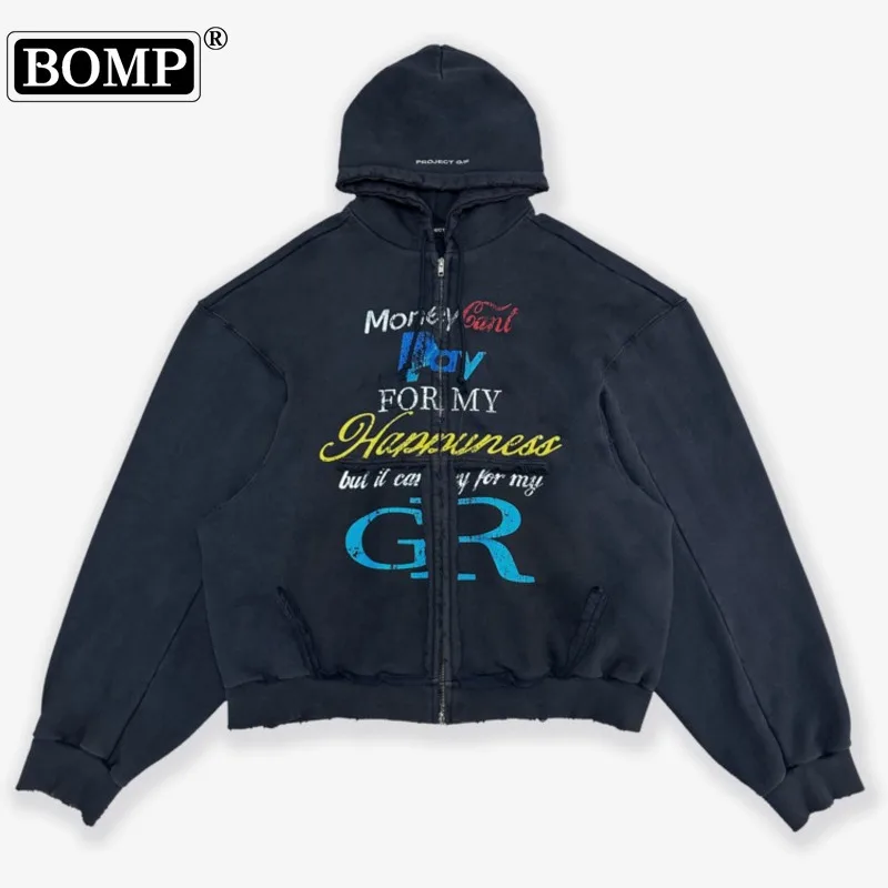 

[BOMP] PROJECT G/R Slogan Destruction, Silhouette, Zipper Jacket, High Weight, Cotton Loops