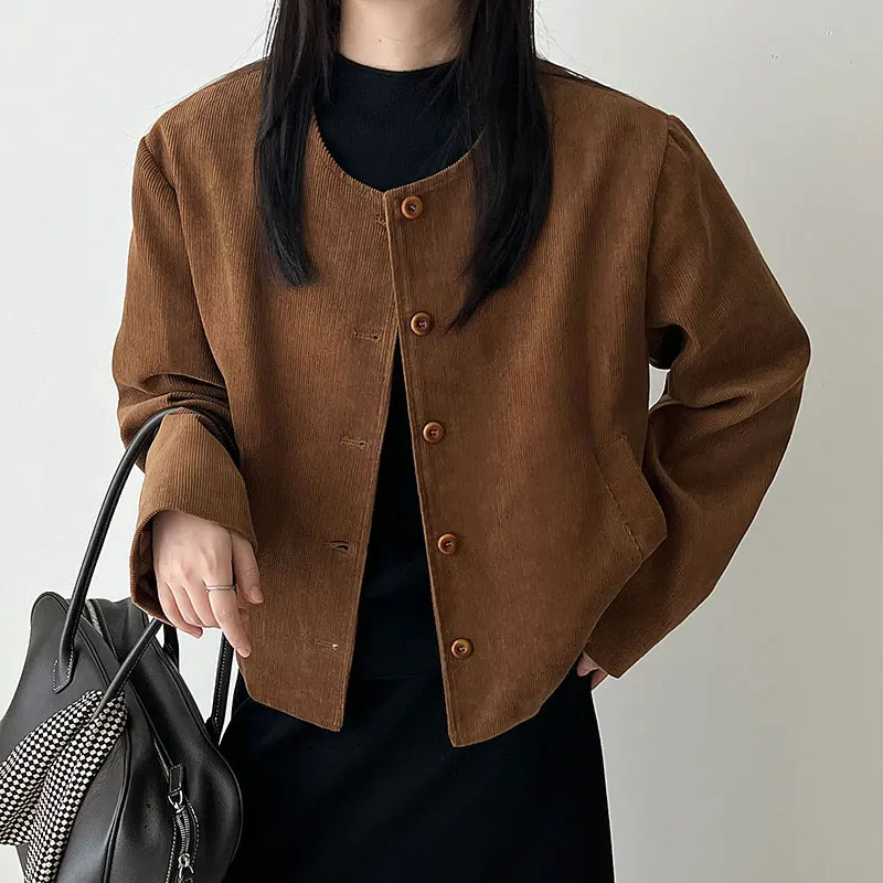 100% cotone autunno donna giacca in pelle scamosciata cappotto moda O-Collo classico cappotto di colore marrone giacca Femme Casaco Abrigo streetwear