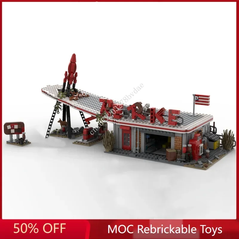 

1285 шт. индивидуальные MOC модульные Fallout 4 Red Rocket Truck Stop вид на улицу модель строительные блоки кирпичи детские игрушки на день рождения