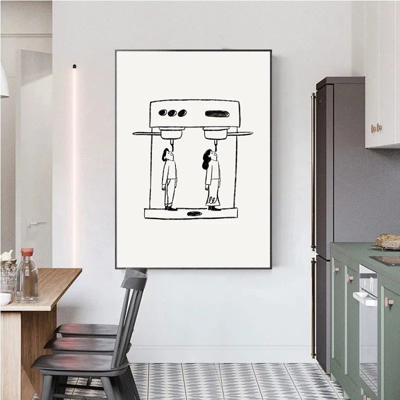 Abstract Line Coffee Drink Wall Art Print Poster Espresso Please Canvas Painting Cartoon Wall Art Picture Kitchen Cafe Decor