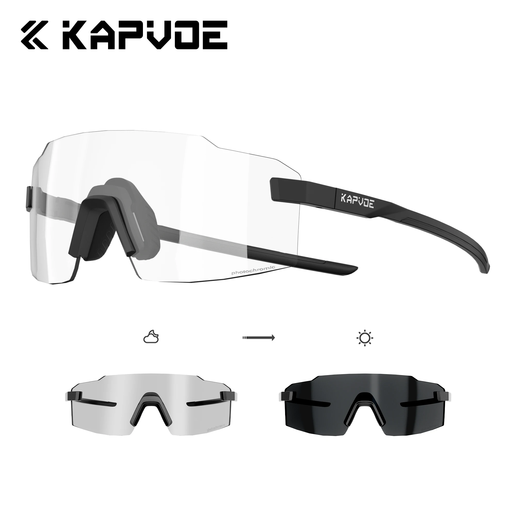 Kapvoe Photochrome Laufsonnenbrille, leichte Fahrradbrille für Herren, breite Sicht, verstellbar, Damen, UV400, Wanderbrille