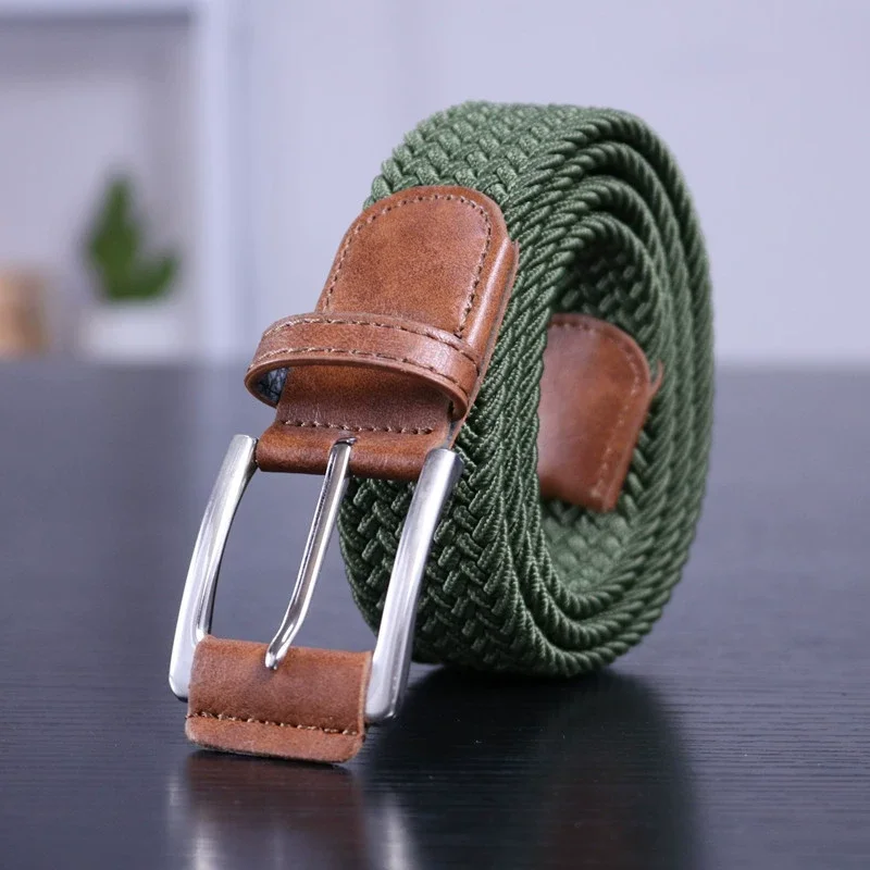 Unisex Canvas Belt Elastic Fabric Woven Quality Women Belts for Jeans Male Pin Buckle Expandable Braided Stretch Casual Straps