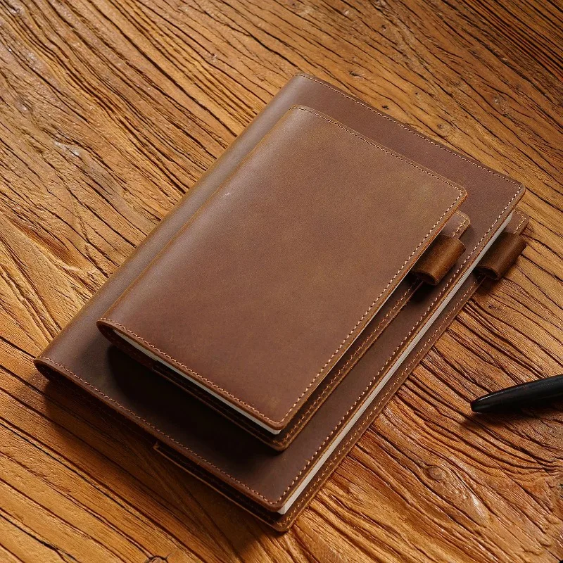 Retro Cowhide Fixed Page Hand Ledger Book Jacket A5 A6 Library Book Protection Cover Planners Notepad School Supplies Stationery view 2