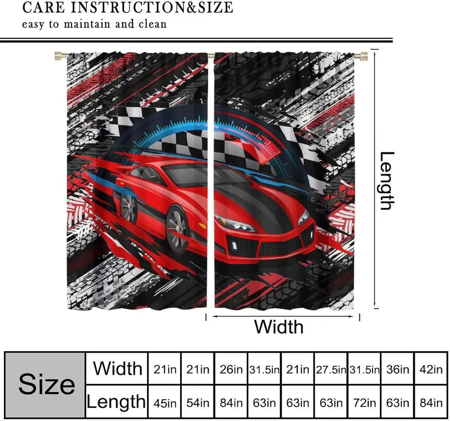 Kids Racing Car Curtains,Extreme Sports Car Print Game Theme Drapes for Boys Teens Bedroom Living Room Playroom Nursery 2 Panels