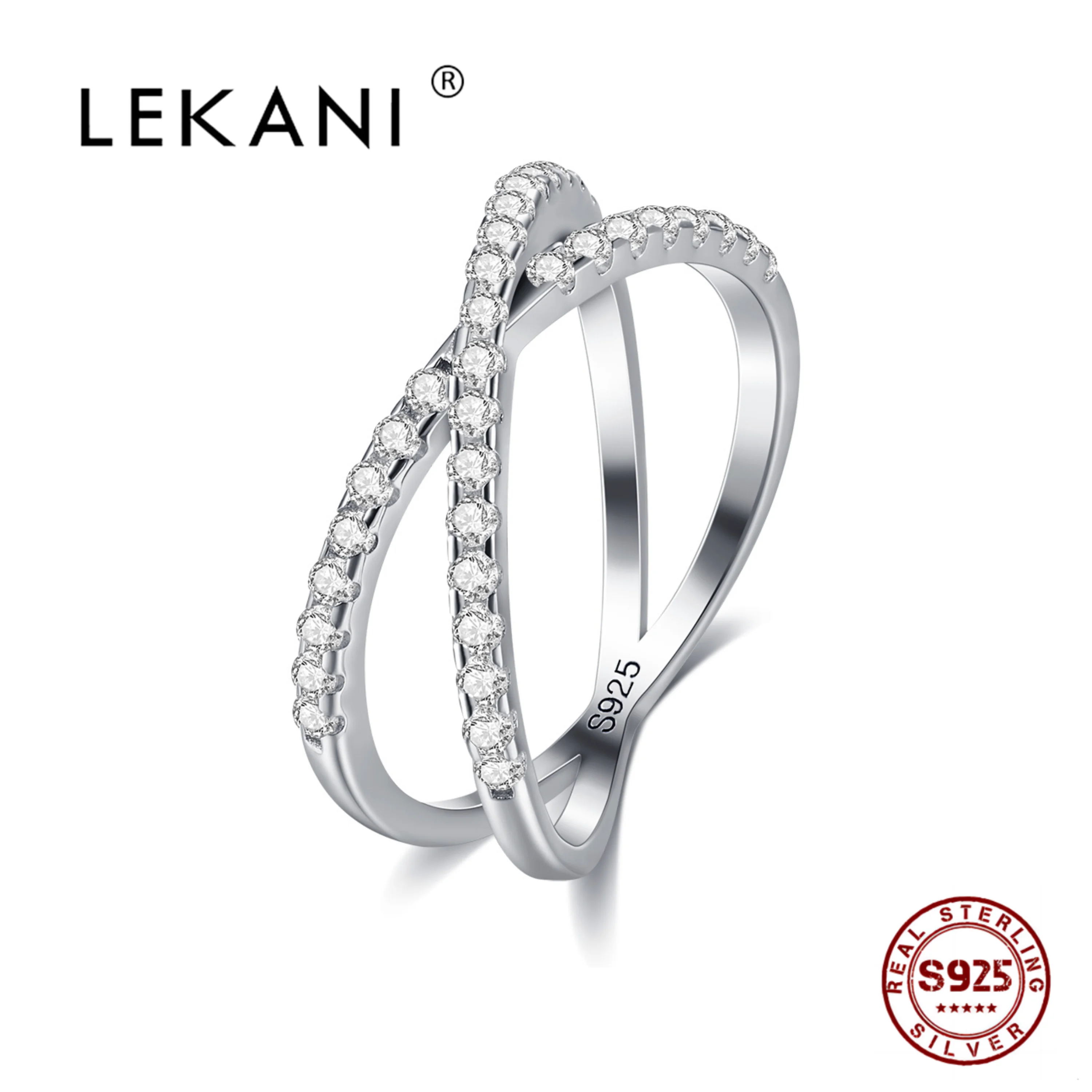 

LEKANI Real 925 Sterling Silver Sining Zircon Rings For Women Personalized Ring With Design Elegant Fine Jewelry For Women