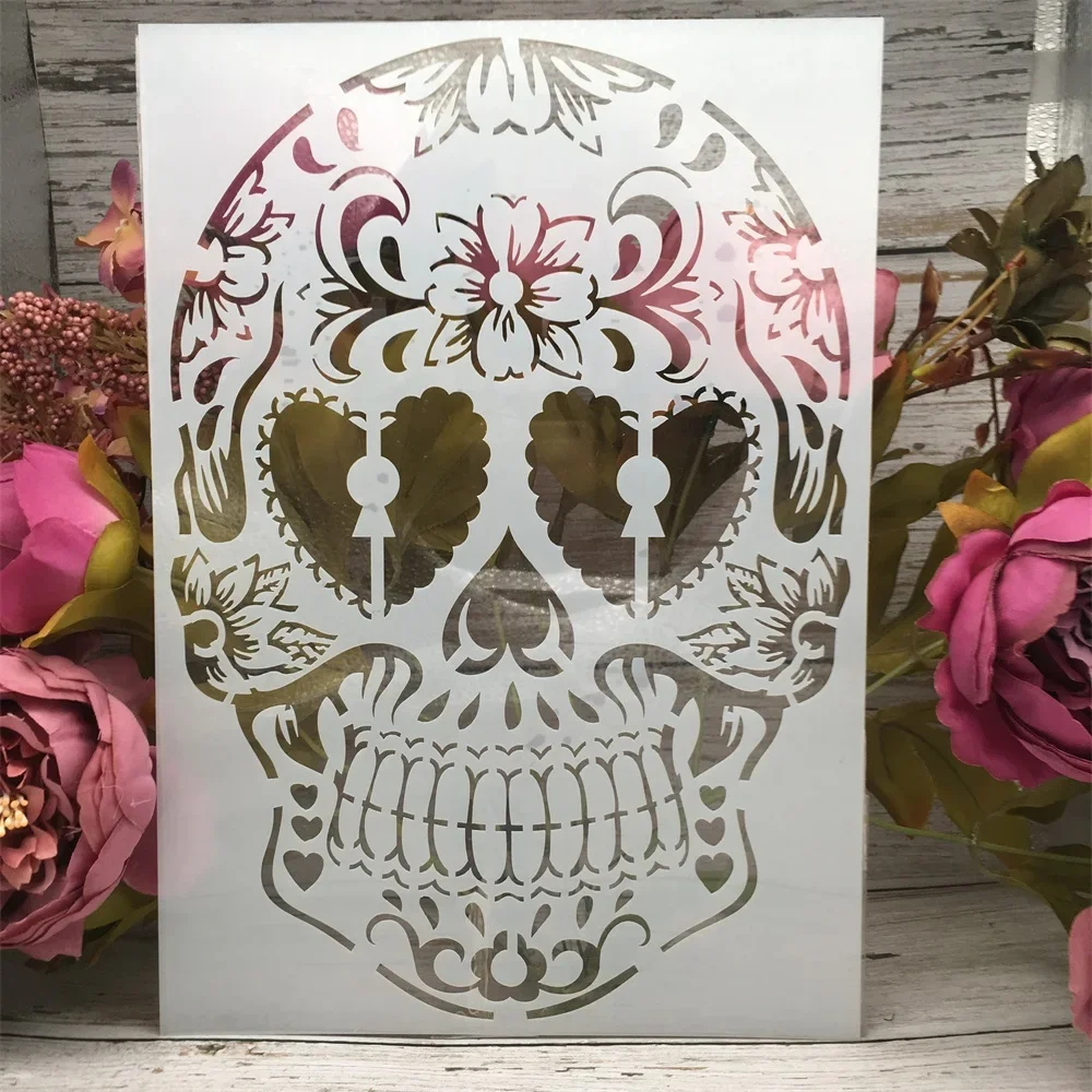 4Pcs/Lot A4 Skull Skeleton Ghost DIY Layering Stencils Painting Scrapbook Coloring Embossing Album Decorative Card Template