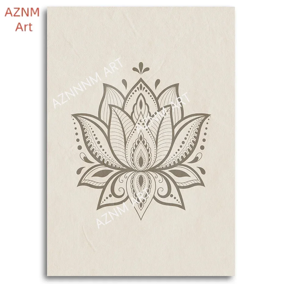 Beige Bohemian Mandala Leinwandbild Wandkunst Lotus Abstrakte Blumenbilder Poster Druck Minimalistische Yoga Heimdekoration