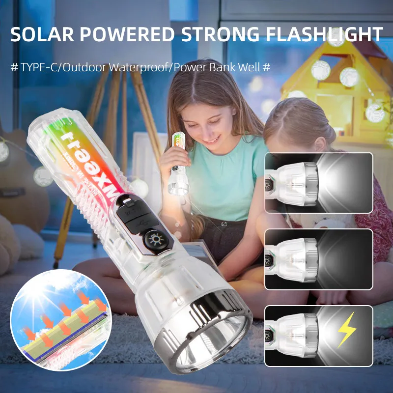 

Strong Light LED Solar Flashlight Fixed Focus Lighting Camping Lantern Outdoor Cycling Adventure Fishing Portable Torch Lamp