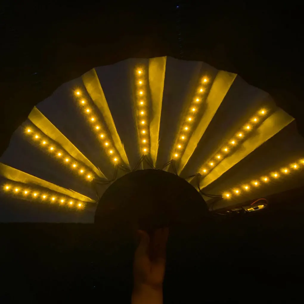 ABS Flashing Folding Fan For Trendy Electronic Music Festivals Ins Glowing Bouncing Disco Fan