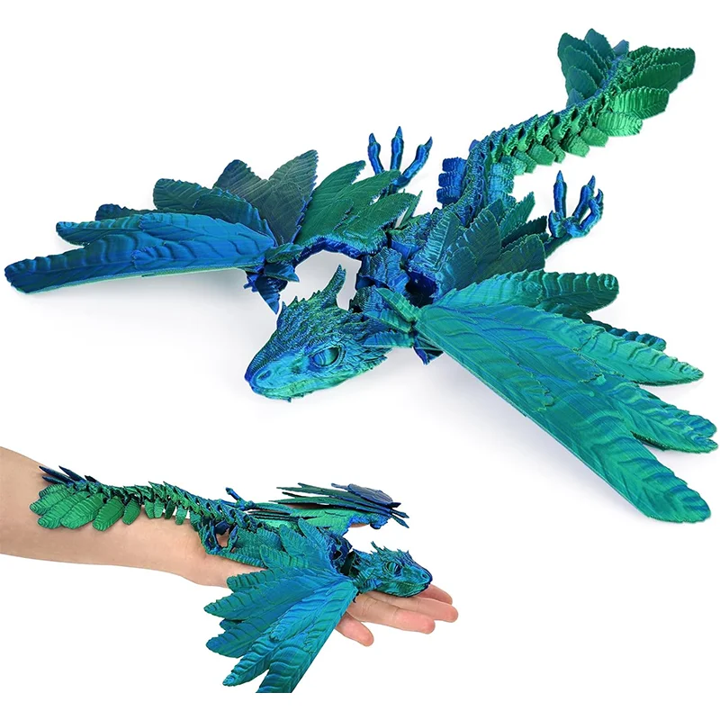 3D Printed Flexible Dragon with Wings Crystal Dragon Fidget Toys For Adults Room Office Decoration Crafts Gift For Children