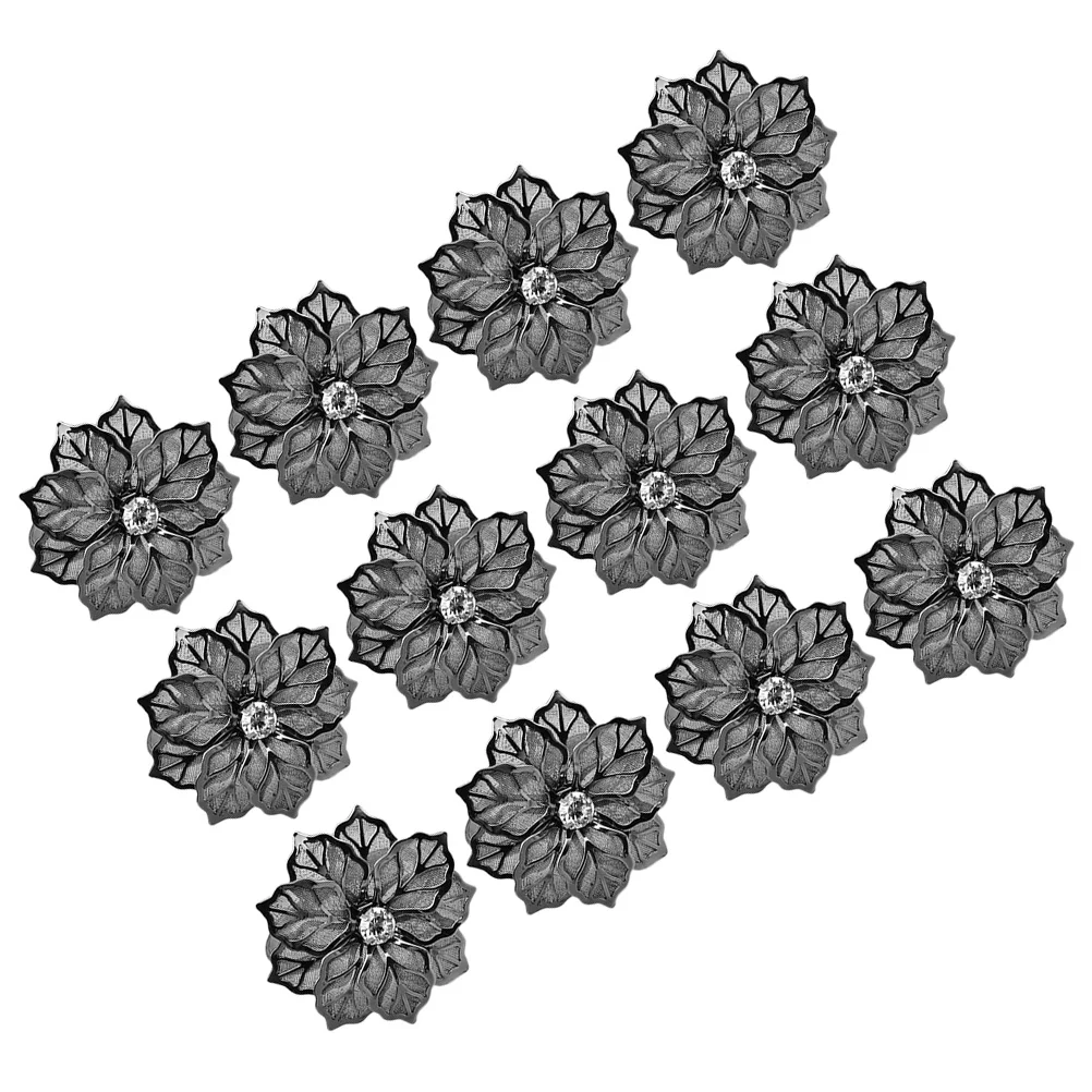 

12 Pcs Napkin Ring Holder Rings Hollow Flower Decorative Buckle Metal Wedding Holders