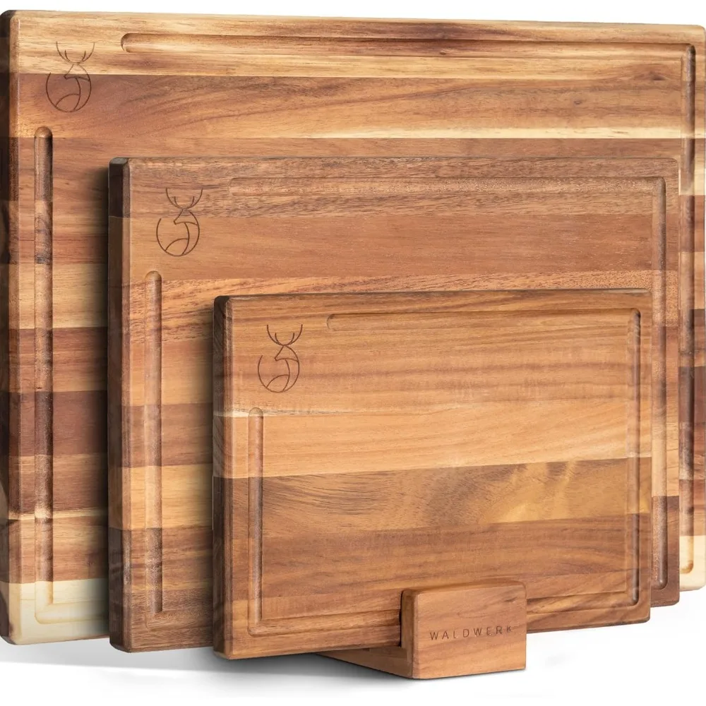 

Cutting Board Set (15.75 x 12/13 x 9.5/10 x 7 in) out of Solid Acacia Wood - 0,8 in Thick Cutting Boards for Kitchen - Wood Cut