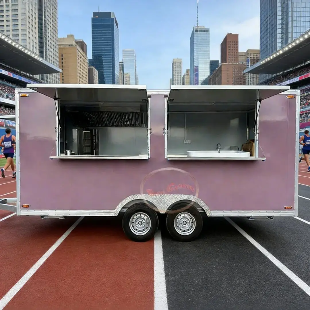 

Stainless Steel Double-Window Food Vending Trailer Mobile Food Cart for Coffee And Burger Sales with Interior Vendor Space