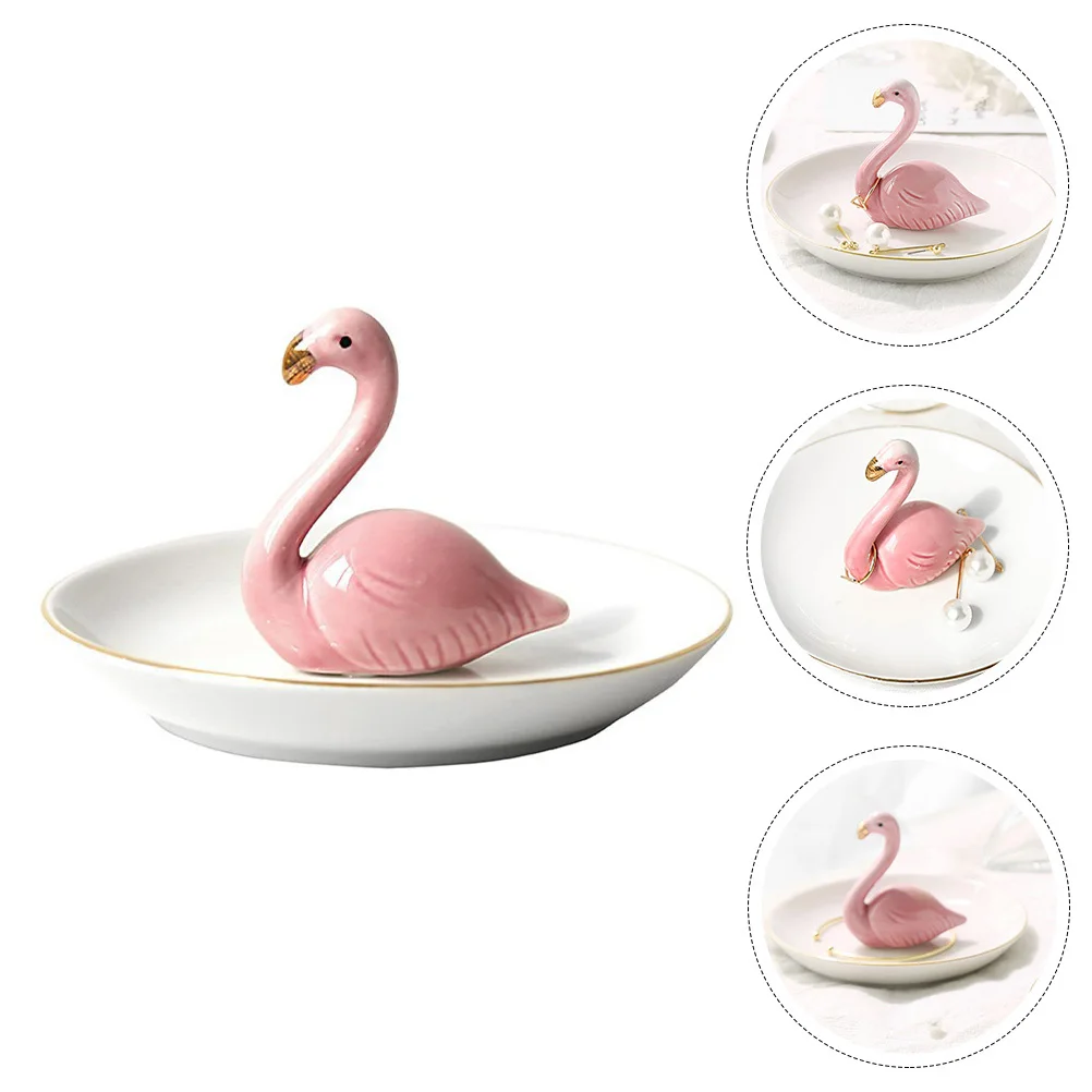 

Jewelry Display Tray Ceramic Flamingo Pattern Elegant Organizing Plate for Home Hotel Party Decoration Storage Solution