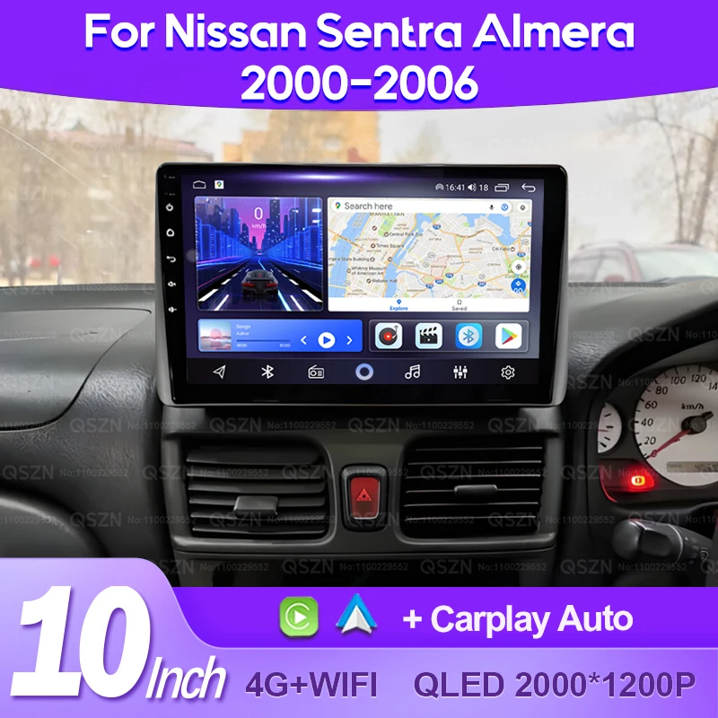 

QSZN For Nissan Sentra Almera 2000 - 2006 Car Radio 2K QLED Android 13 Multimedia Video Player AI Voice 4G CarPlay Auto GPS DSP