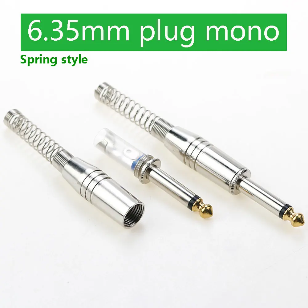 

6.35mm 2 Pole Mono Stereo Audio Jack for Guitar DIY Connector Amplifier Microphone Solder Plug with Spring