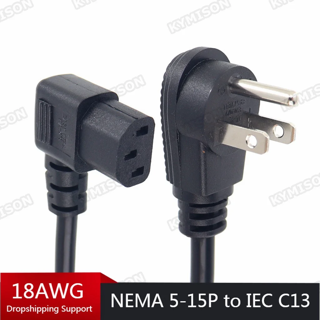 

Nema 5-15P Flat Plug to IEC320 C13 Right Angle Connector 18AWG Cable US Standard 3Prong Wire AC Power Supply Cord for PC Printer