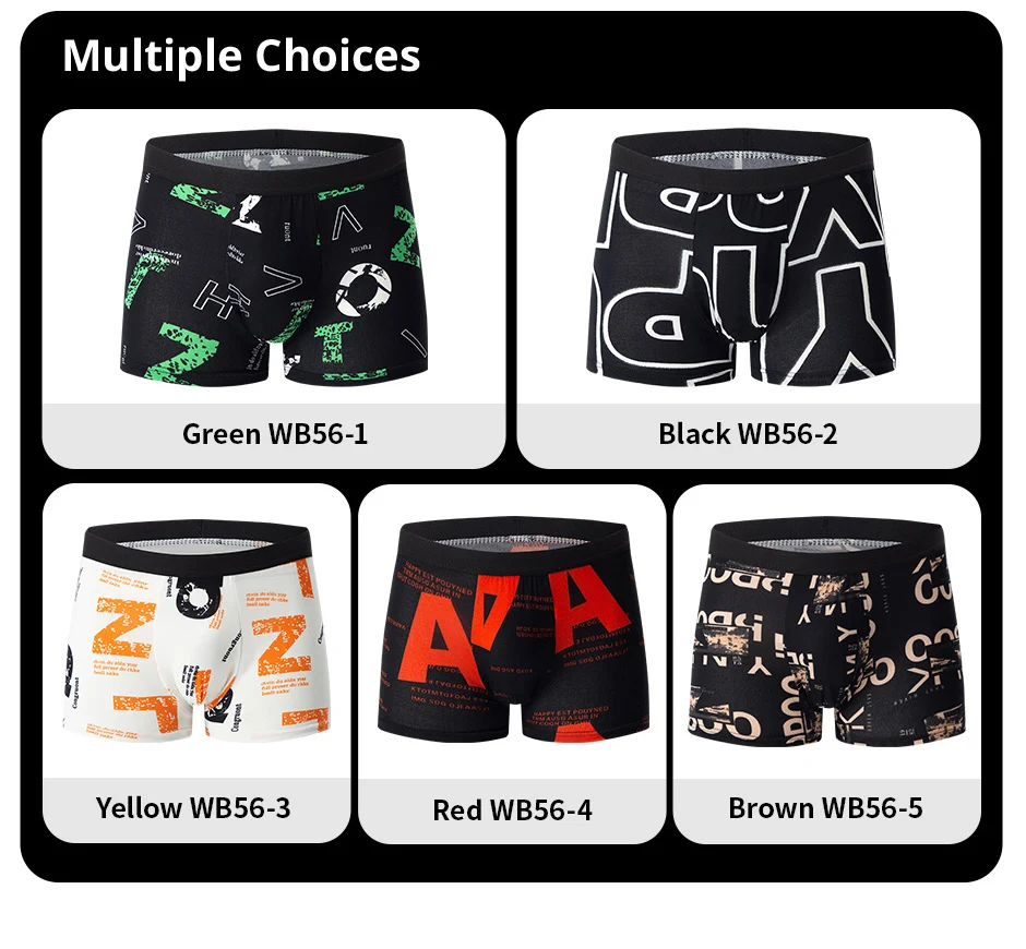5-teilige Herrenmode, bedruckt, Übergröße 5XL6XL, Boyshort-Unterwäsche, bequem für Sport, Freizeitunterwäsche, elastische Taillen-Shorts – Detail 7
