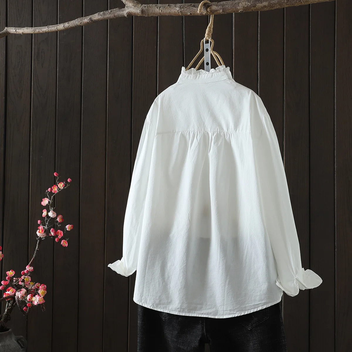 Mori Girls Japan Style Stand Collar Long Sleeve Lace Patchwork Embroidery Shirts White Boho Blouses Cotton Bohemian Clothing