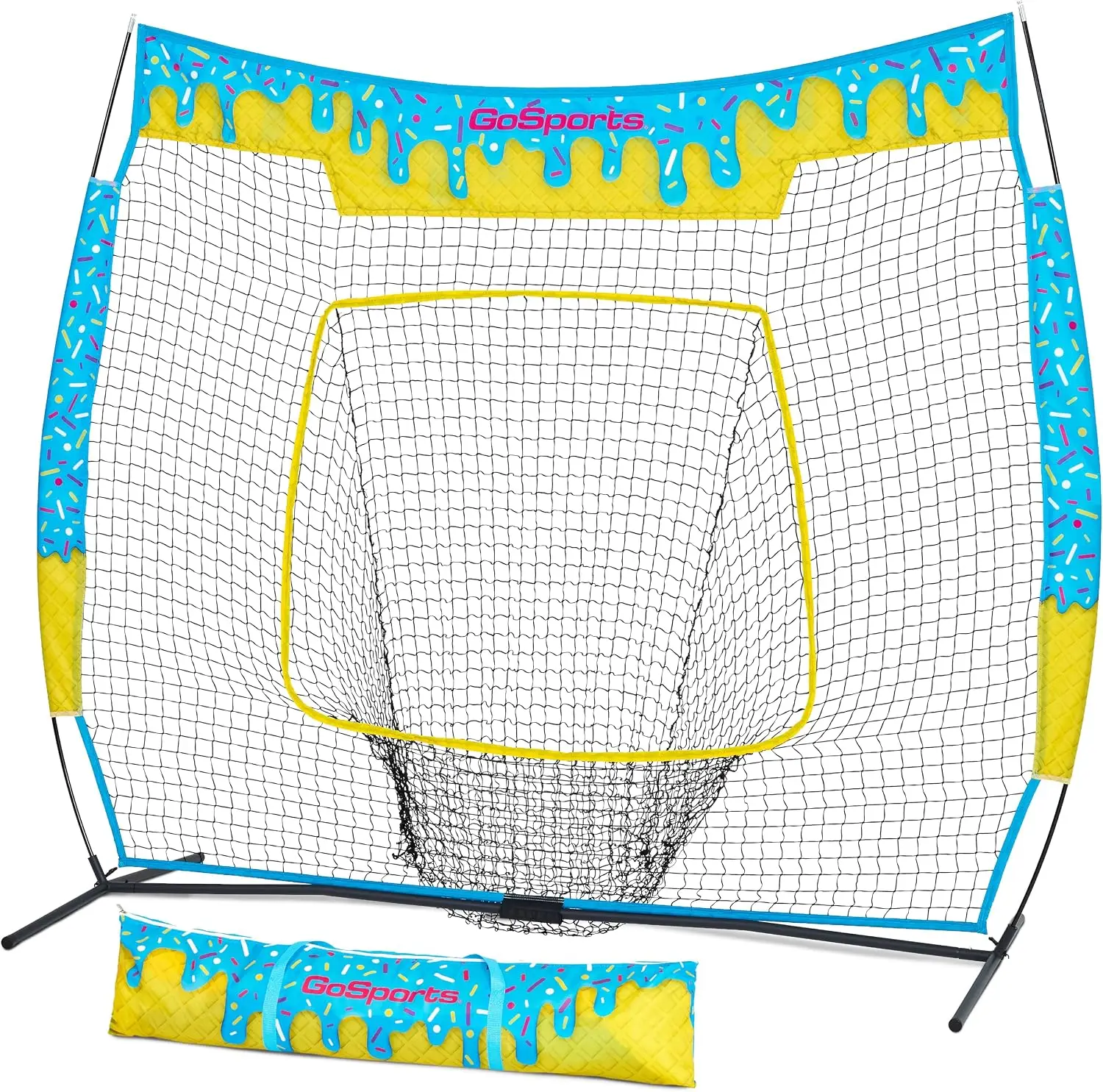 Baseball and Softball Nets, 7 ft x 7 ft Hitting and Pitching Practice Net with Bow-Style Frame, Strike Zone, and Carry Bag, Red or Black, Ideal for All Skill Levels
