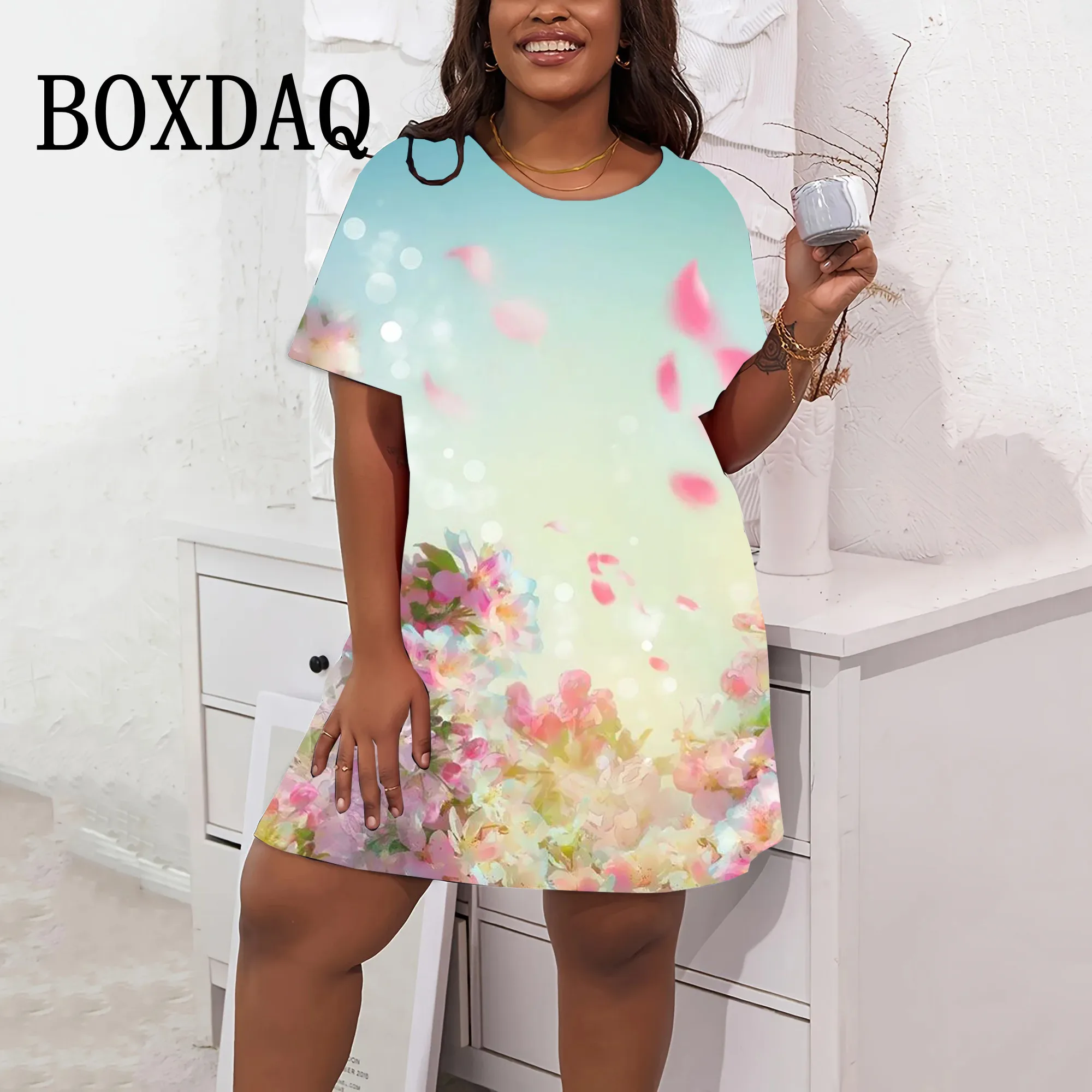 Fashion 3D Floral Print Dresses For Women Vintage Summer Big Sizes Short Sleeve Dress Casual O-Neck Loose Plus Size Clothing 9XL